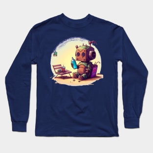 Cute rusty robot having some snacs. Long Sleeve T-Shirt